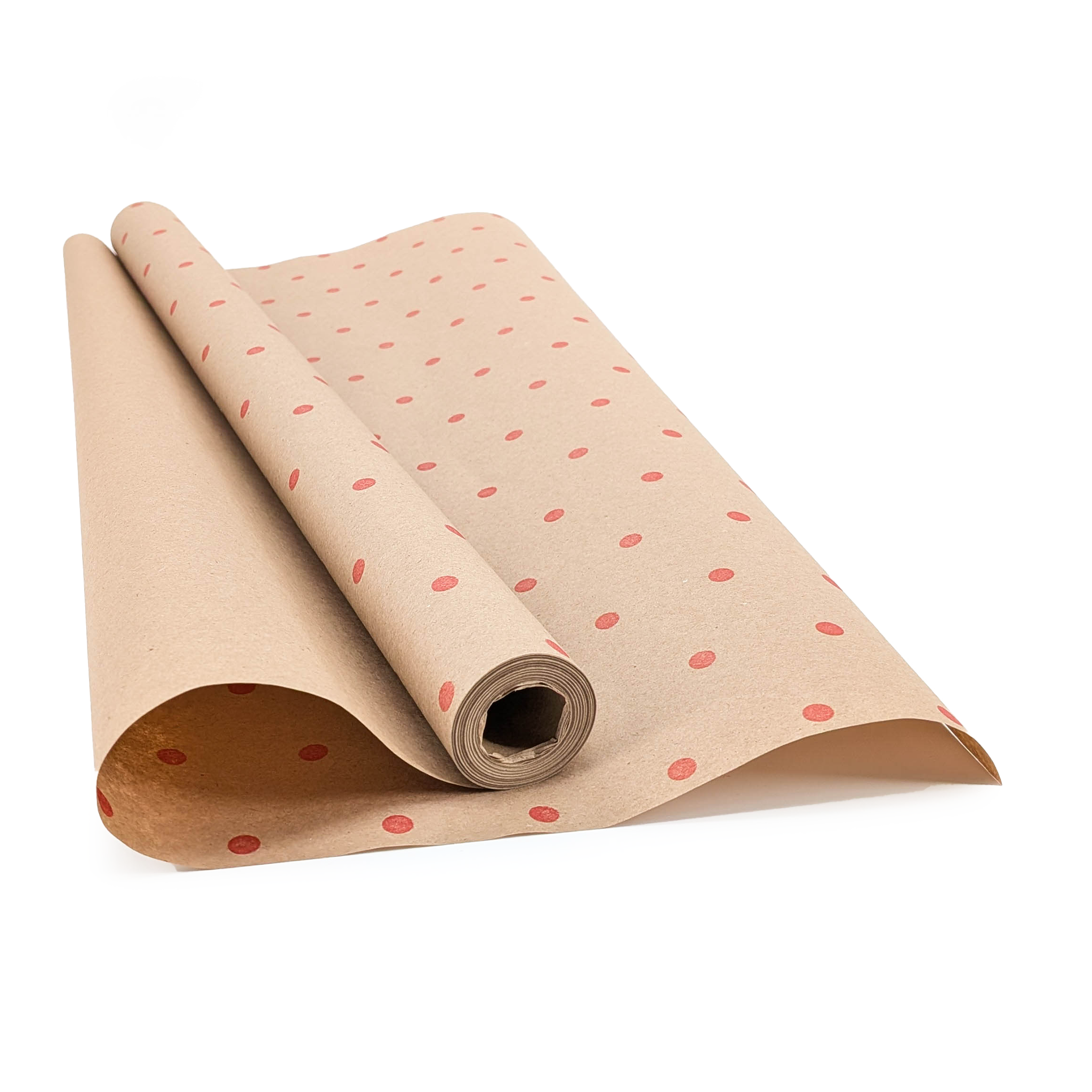 Papier florystyczny - Kraftowy - Kropki czerwone - Rolka – 60 cm × 10 m
